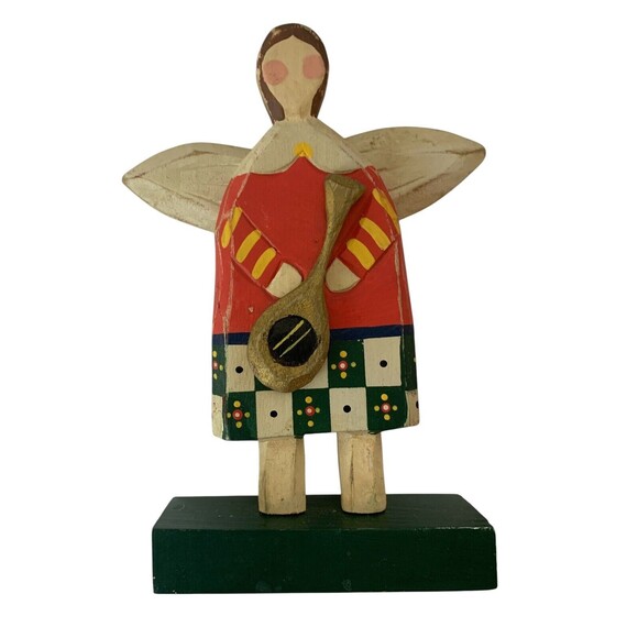 Ilona Steelhammer Wood Angel Musician Figures Folk Art Primitive Lot of 2 - Picture 3 of 8